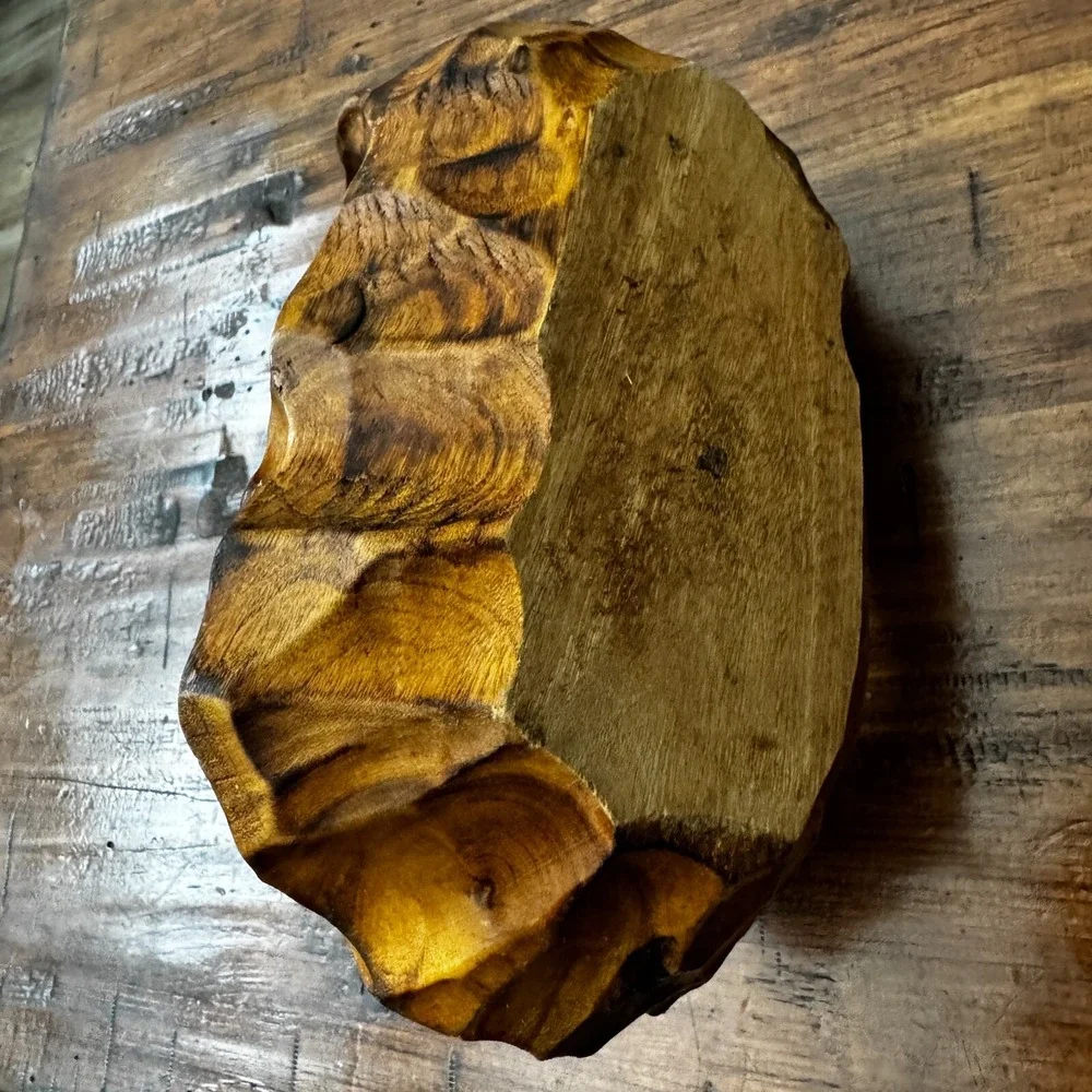 Hand Carved‎ Small Wood Basket Vintage 8